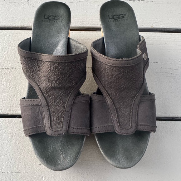 UGG Issa Mosaic Leather Wooden Clogs – Size 9 (Excellent Condition) - Picture 4 of 13